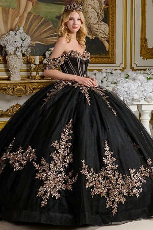 Off Shoulder 3D Applique Quinc ...